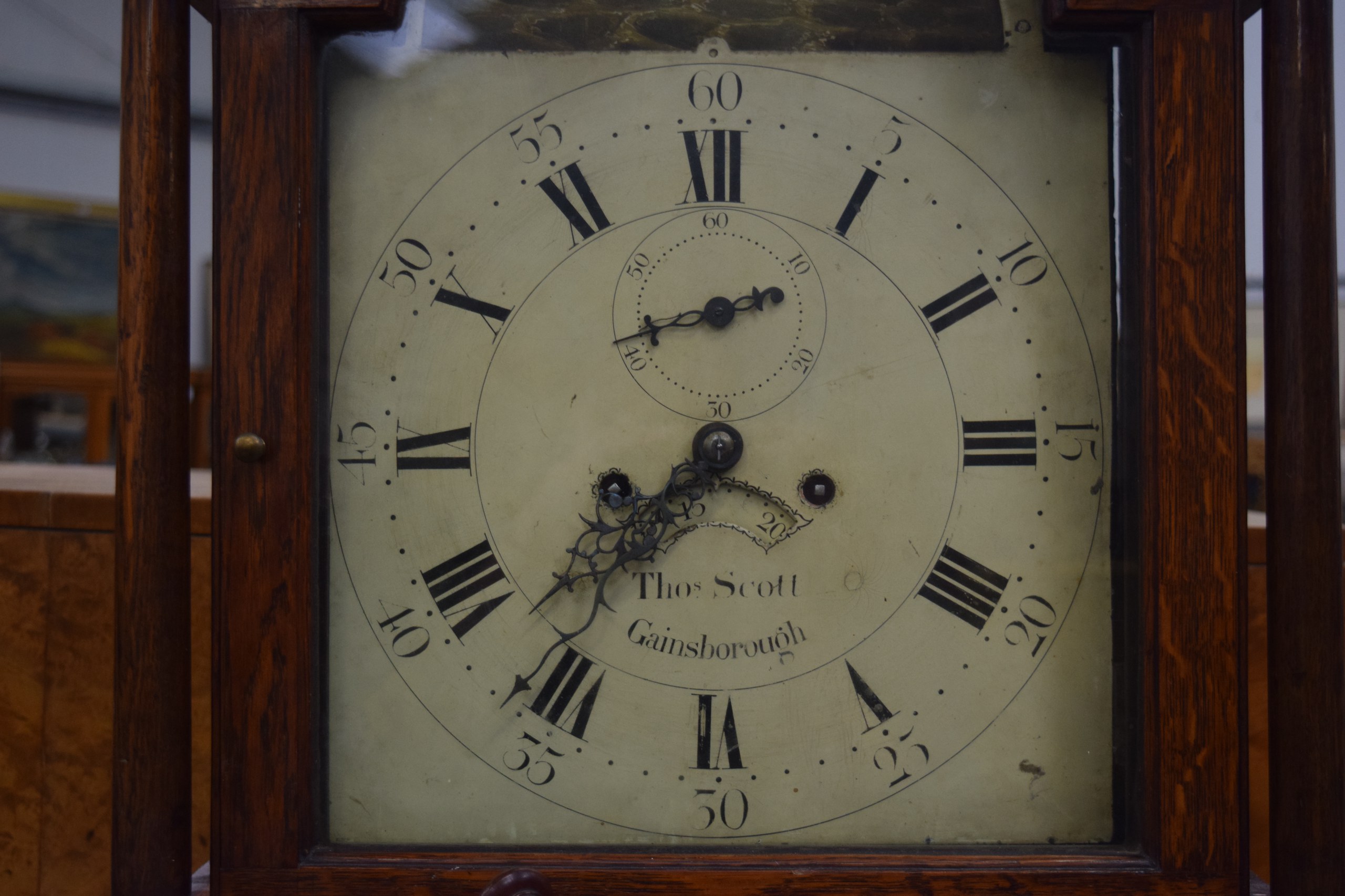 A III LONGCASE CLOCK by Thomas Scott of Gainsborough, with rotating subsidiary dial. 213 h