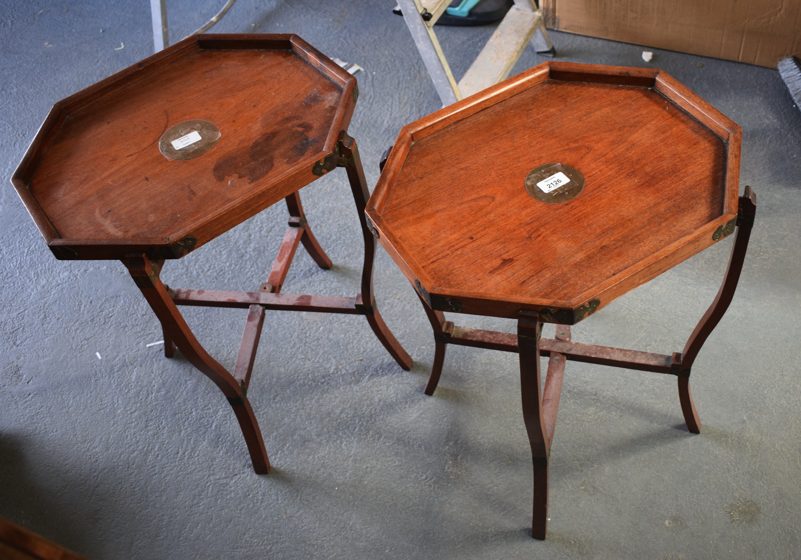 A PAIR OF EARLY 20TH CENTURY CHINESE FOLDING HARDWOOD OCCASIONAL TABLES.