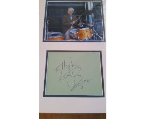 POP MUSIC, The Rolling Stones, signed large album page by Charlie Watts, inscribed, overmounted beneath colour photo, playing