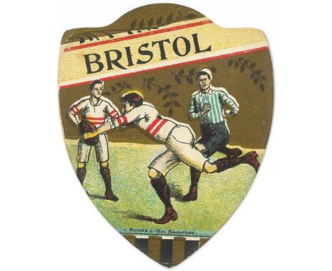 BAINES, shield-shaped rugby cards, inc. Littleborough, Bristol, Cockneys, Watsonian, Salford, R. Happs) &amp; Rushden, G to V