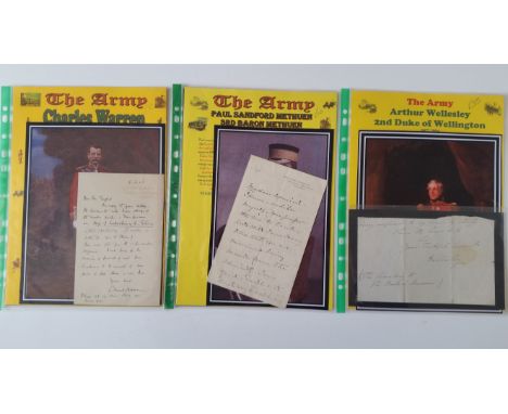 MILITARY, The Army, signed letters by Charles Warren, Arthur Wellesley and Paul Sandford Methuen, together with 7.25 x 9 (and