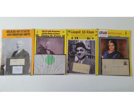 POLITICAL, signed cards, commemorative cover etc. by Indira Ghandhi, Jan Christian Smuts, Liaquit Ali Khan, Elisha M Pease, w
