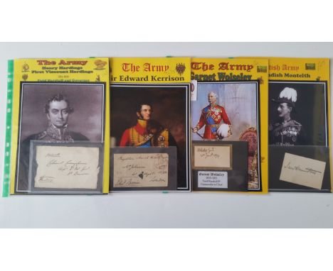 MILITARY, The Army, signed pieces by Garnet Wolseley, Ian Standish Monteith, Sir Edward Kerrison and Henry Hardinge, together