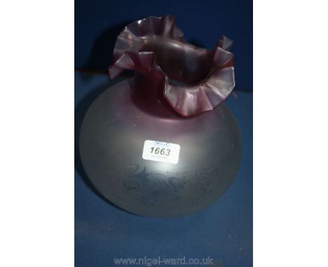 A Cranberry glass Oil lamp Shade
