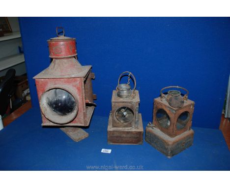 A Railway Level Crossing Gate Lamp by 'Reform Lighting Company'; and two other Railway Signal Lamps; one from 'Gosberton', th