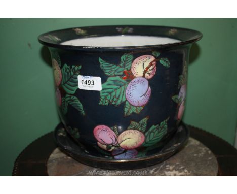 A decorative peach pattern Oriental style Planter and Saucer