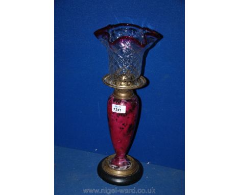 A Red marbled effect glass Oil Lamp and miscellaneous glass shade