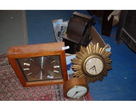 Three Clocks including an eight day Smiths Wall Clock, Toshiba Quartz Wall Clock, an eight day Smiths Mantle Clock and a wood