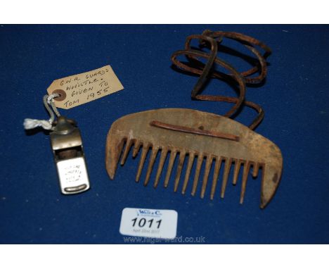 A G.W.R. Guard's Whistle and a horn animal comb
