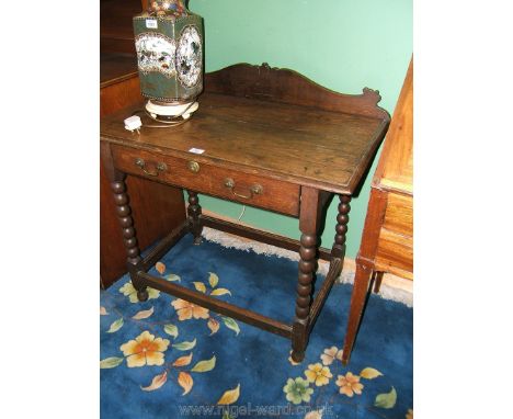 An interesting late 18th/early 19th Oak Side Table, fretcut, shaped upstand back, rectangular top with bull-nose edge, single