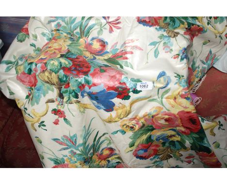 A pair of floral full length Curtains with Pelmet and tie-backs, 90" drop, 56" wide