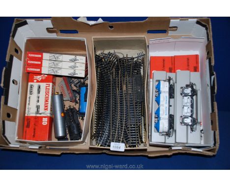 A quantity of Fleischmann Model Railway miscellanea including track, engine and carriages