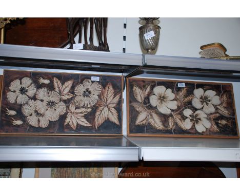 A pair of Ceramic Floral Plaques mounted on board, signed Hugh York, 11 1/2" x 21"