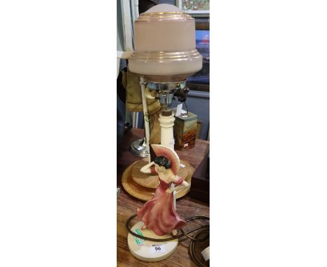 Spanish lady design pottery lamp base with frosted glass shade. (B.P. 24% incl. VAT)