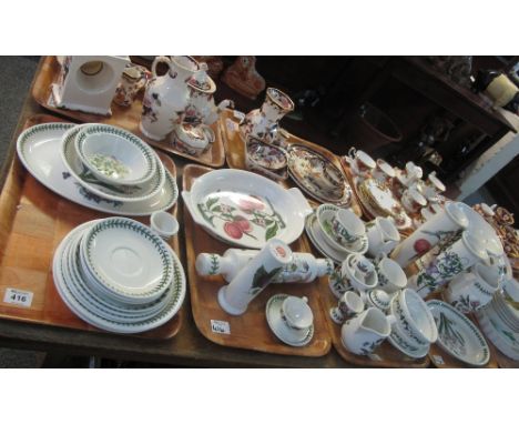 Four trays of Portmeirion pottery Botanic Garden and Pomona design items to include; teaware, rolling pin, napkin holders, cy