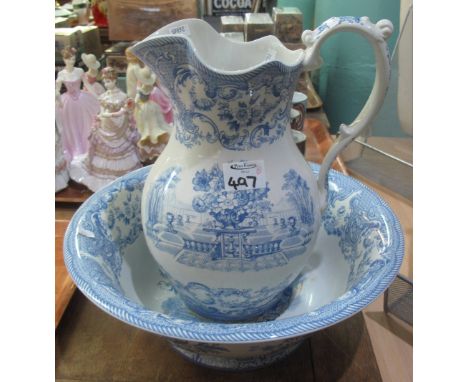 Blue and white modern transfer printed jug and basin set 'The Signature collection' antique vase in by Spode limited edition 