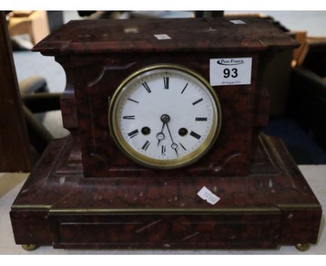 19th Century rouge marble two train mantel clock with Roman white dial.(B.P. 24% incl. VAT)