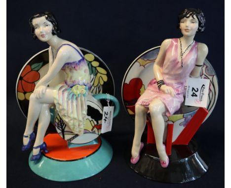 Two similar Kevin Francis ceramics 'Young Clarice Cliff trilogy' limited edition pottery figures. Printed marks. (2)(B.P. 24%