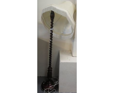 Early 20th Century spirally turned mahogany standard lamp and shade. (B.P. 24% incl. VAT)