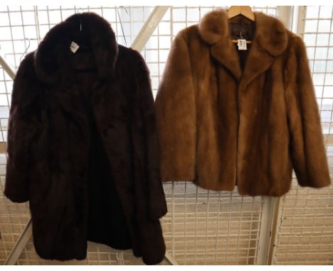 Light brown mink fur vintage jacket, together with a dark brown knee length rabbit fur coat. (2)(B.P. 24% incl. VAT)