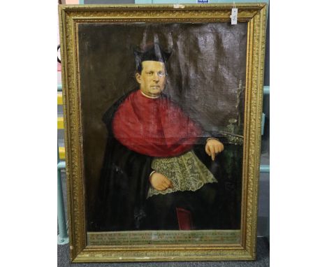 R Bono, portrait of a cardinal, oils on canvas. 112 x 82cm approx, framed. (B.P. 24% incl. VAT)