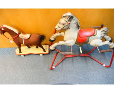 Mobo - Other - A vintage Mobo Prairie King rocking horse together with an unmarked vintage Pull-a Long Horse - hessian covere