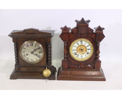 Two wooden mantle clocks - Lot includes an Ansonia Eight Day Tivoli mantle clock, missing mechanical movement, pendulum and d