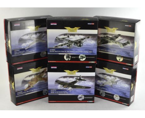 Six Corgi 1:72 scale, 'Aviation Archive' die-cast models, comprising ; Me110C-4 (AA38503), Vickers Valiant B Mk 1 (AA39401), 