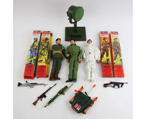 Four vintage Palitoy Action Man storage locker uniform kits (packaging and contents incomplete) comprising ; Parachute Regime