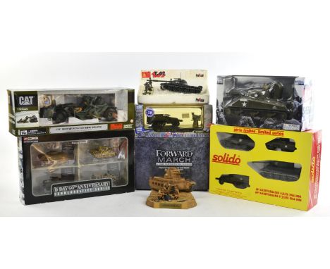 Nine small scale, die-cast military figures and equipment including ; Corgi Skirmish, Corgi Legends, Solido 40th anniversary 