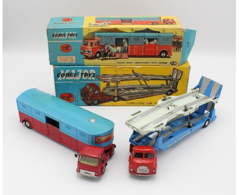 Two Corgi Major Toys die-cast vehicles comprising ; Circus horse transporter with horses (1130) and 'Carrimore' car transport