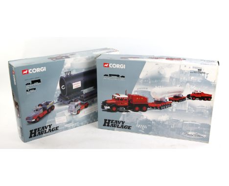 Two Corgi 'Heavy Haulage' die cast vehicle sets comprising ; A.L.E. Scammel Contractor (x2), Nicolas Trailers and 'Slug Catch