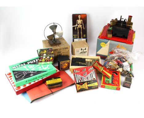 A quantity of vintage games, toys, models and accessories including ; a Mamod S.E 2 Steam engine, boxed, Mamod miniature poli