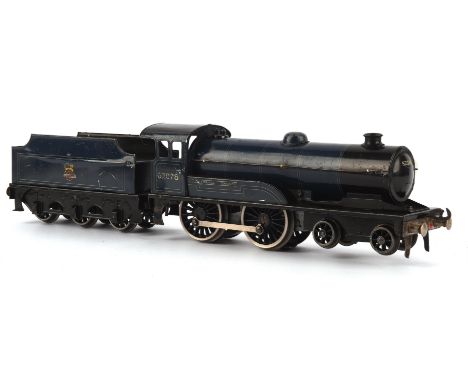 A Bassett-Lowke O gauge electric 4-4-0 locomotive 'Prince Charles' and tender in blue and black livery.