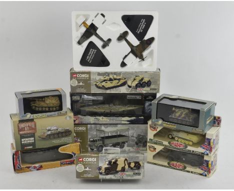 A collection of small scale model die-cast tanks and military related vehicles including mainly Solido, Verem, Corgi and Matc