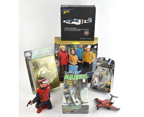 A quantity of collectable toy models from film and television including ; Mattel 'Barbie & Ken' Star trek,  Electronic Action