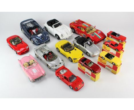 A quantity of play worn die-cast vehicles including ; 1:18 scale Burago, Solido, Matchbox and many others.  (qty)