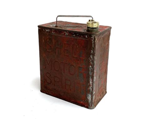 A vintage Shell Oil fuel can with brass Shell cap, 'Shell Motor Spirit' 