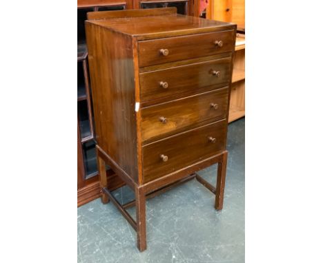 A 20th century mahogany music cabinet/narrow chest of four drawers, on square section legs, 53cmW 