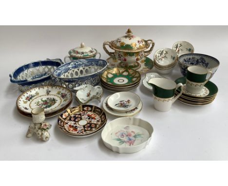 A mixed lot of good ceramics to include Royal Crown Derby saucers; Aynsley; Spode; Spode "Peplow'; Limoges; Wedgwood; 19th ce