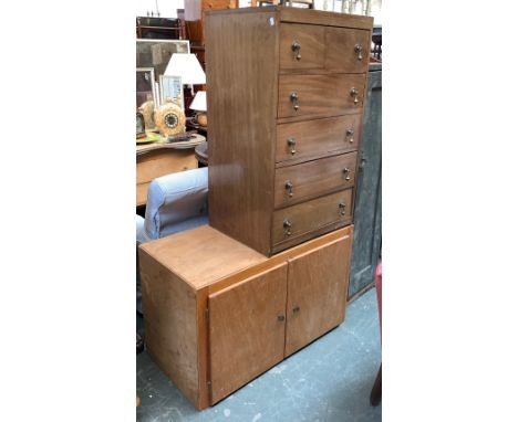 A plain cabinet/chest of five drawers, 56x43x93cmH; together with a small cupboard 