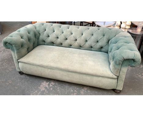 A buttonback green upholstered Chesterfield sofa, 200cmW 