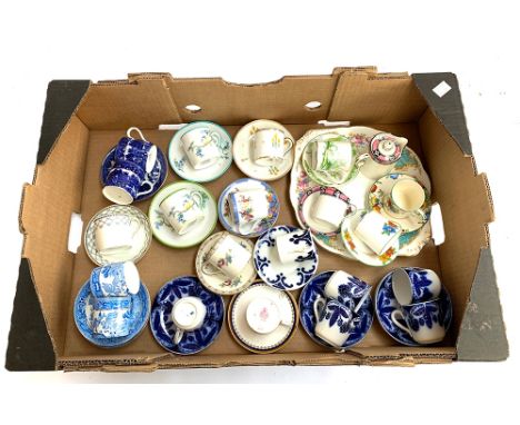 A quantity of cups and saucers, some 19th Century; Minton; Paragon; Aynsley; Crown Ducal etc 