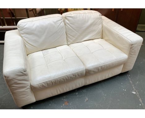 A two seater white leather sofa, 160cmW 