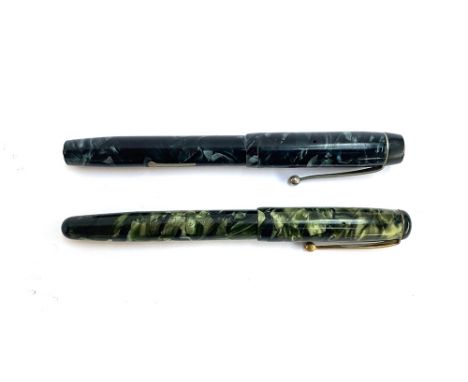 A vintage Onoto 'The De La Rue Pen' fountain pen, green marble effect with 14ct gold nib, 12.5cmL; together with an Osmiroid 