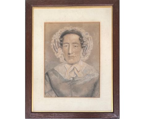 A 19th century portrait of a lady, charcoal and body colour, 46x34cm 