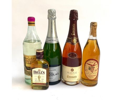 E. Nicolas Champgagne (75cl); Codorniu Rose (75cl); with two bottles of spirits and a Bells Scotch Whisky (20cl) 