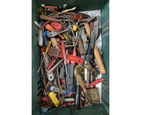 A crate of mixed tools, to include Stanley knives, various pliers and grips, screwdrivers etc 