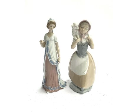 An Lladro figurine of a girl, approx. 25cmH; and an NAO figurine of a girl with a lamb (2) 