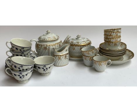 A 19th century white and gilt part tea set, comprising teapot, sugar bowl, milk jug, cake plate, comprising 18 pieces; togeth